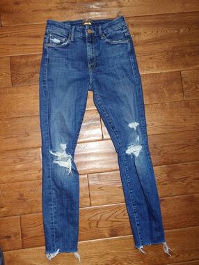 MOTHER Distressed Medium Blue Skinny Jeans